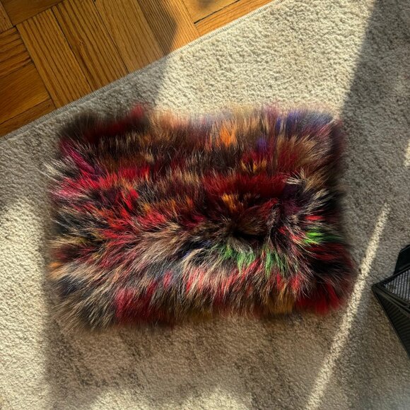 Adrienne Landau multicolor faux fur hat and hand muff combo. Can be worn as a pl - Picture 1 of 3
